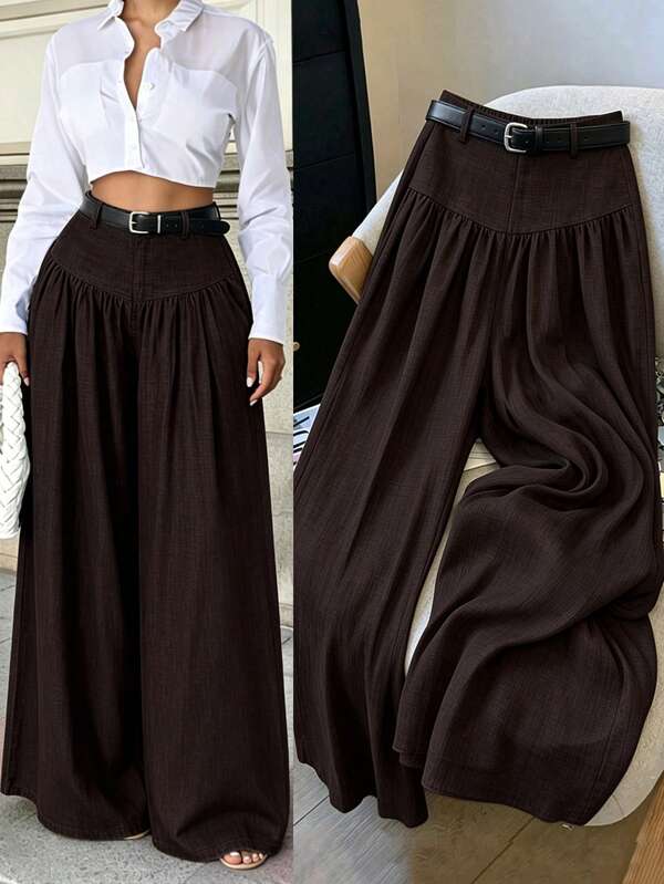 French Draped Wide-Leg Trousers