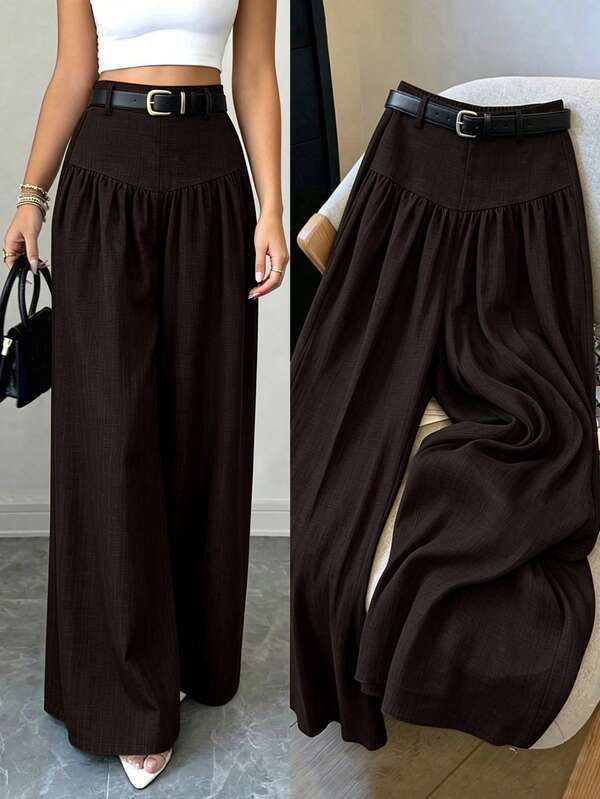 French Draped Wide-Leg Trousers