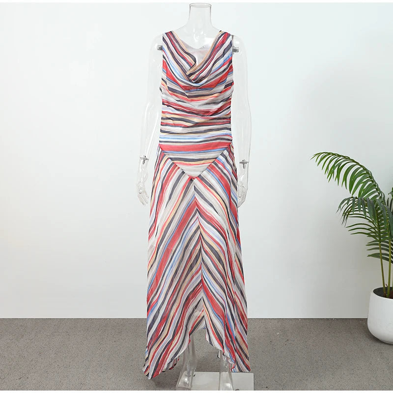 Striped V-Neck Maxi Dress