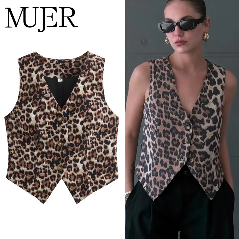 Leopard Print Cropped Gilet