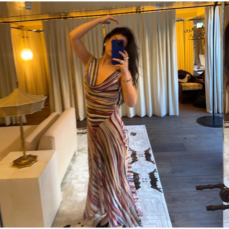 Striped V-Neck Maxi Dress