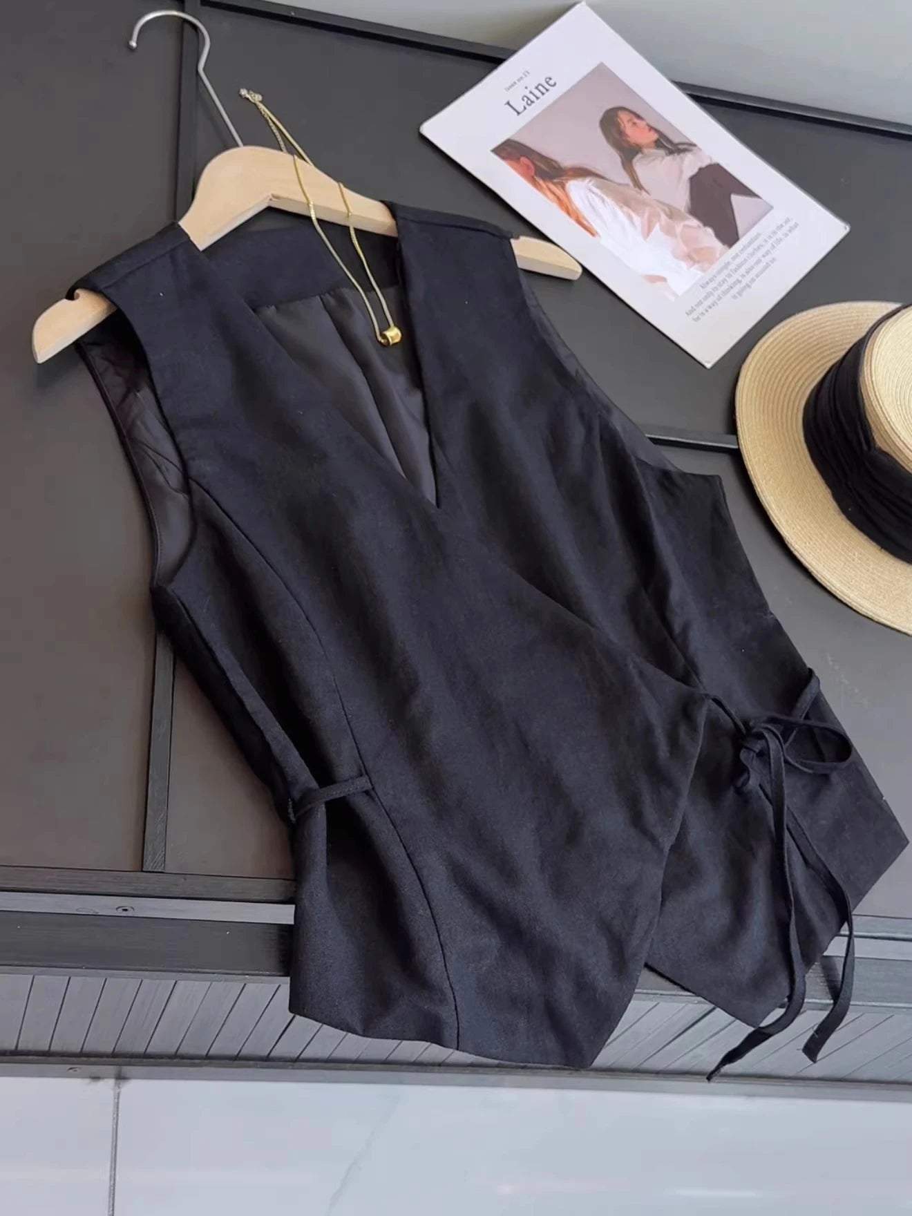 Asymmetric Linen Waistcoat