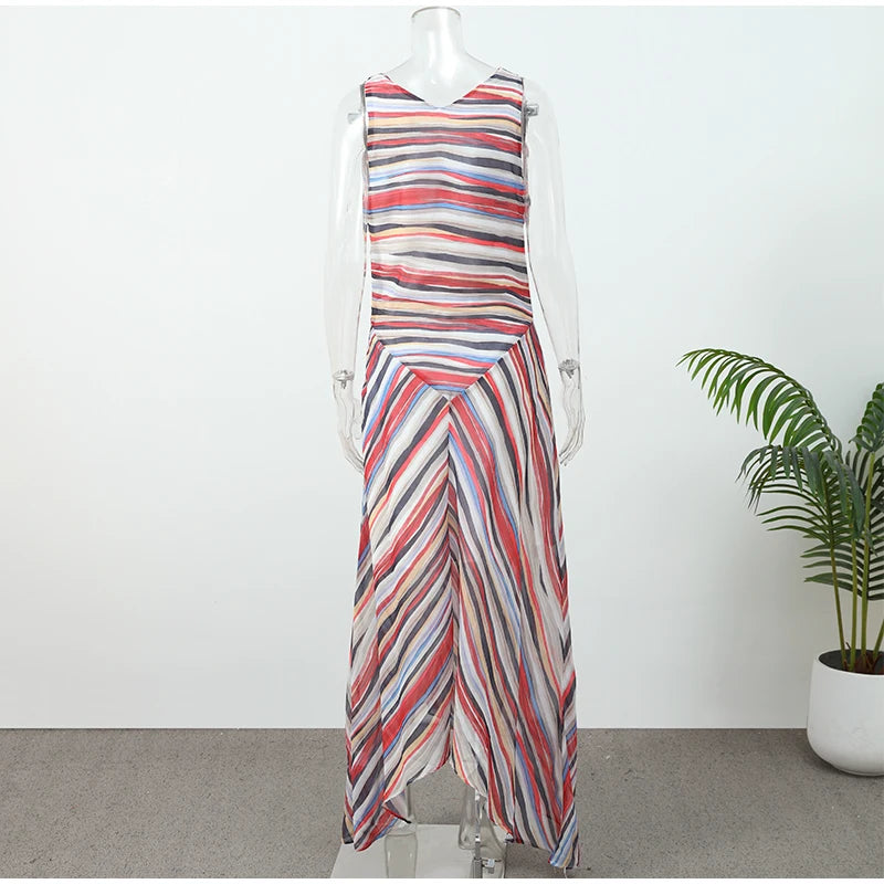 Striped V-Neck Maxi Dress