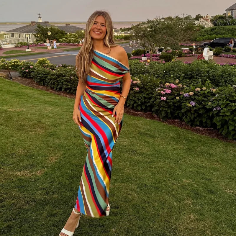 Striped V-Neck Maxi Dress