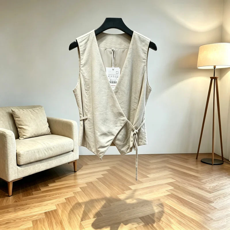 Asymmetric Linen Waistcoat