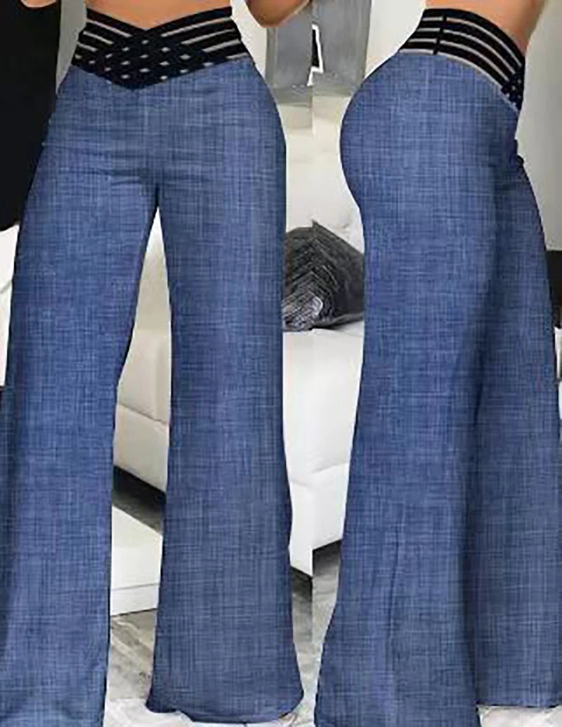 Mesh Panel Flared Trousers