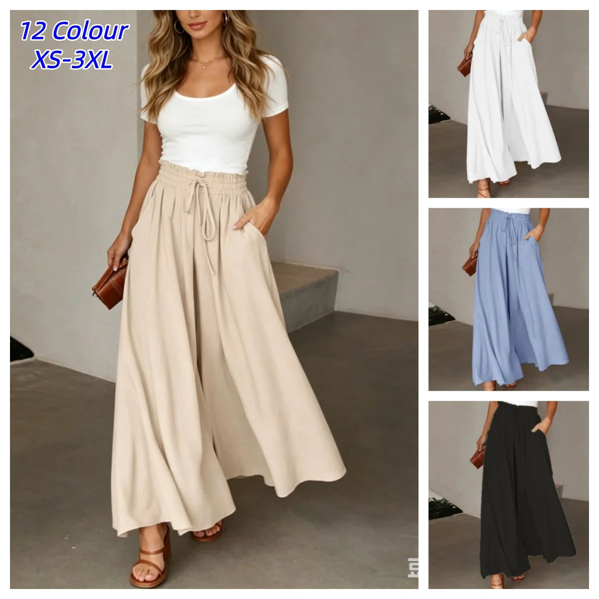 Drawstring Wide-Leg Trousers