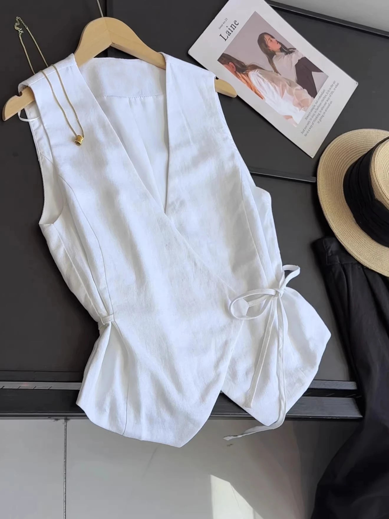 Asymmetric Linen Waistcoat