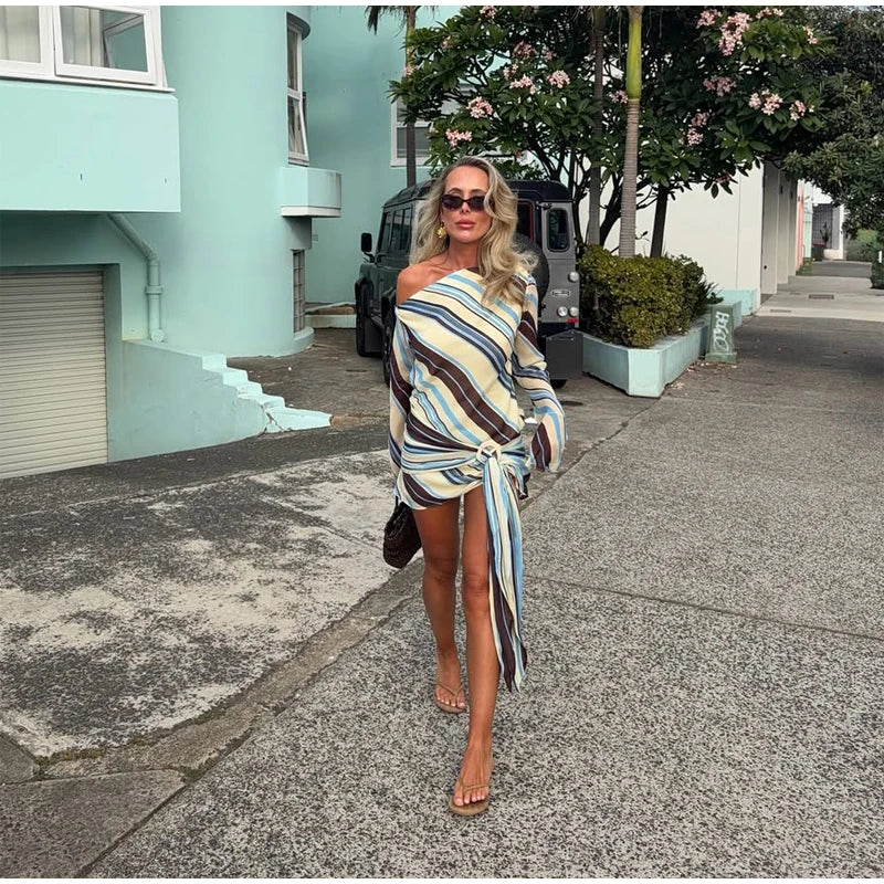 Striped V-Neck Maxi Dress