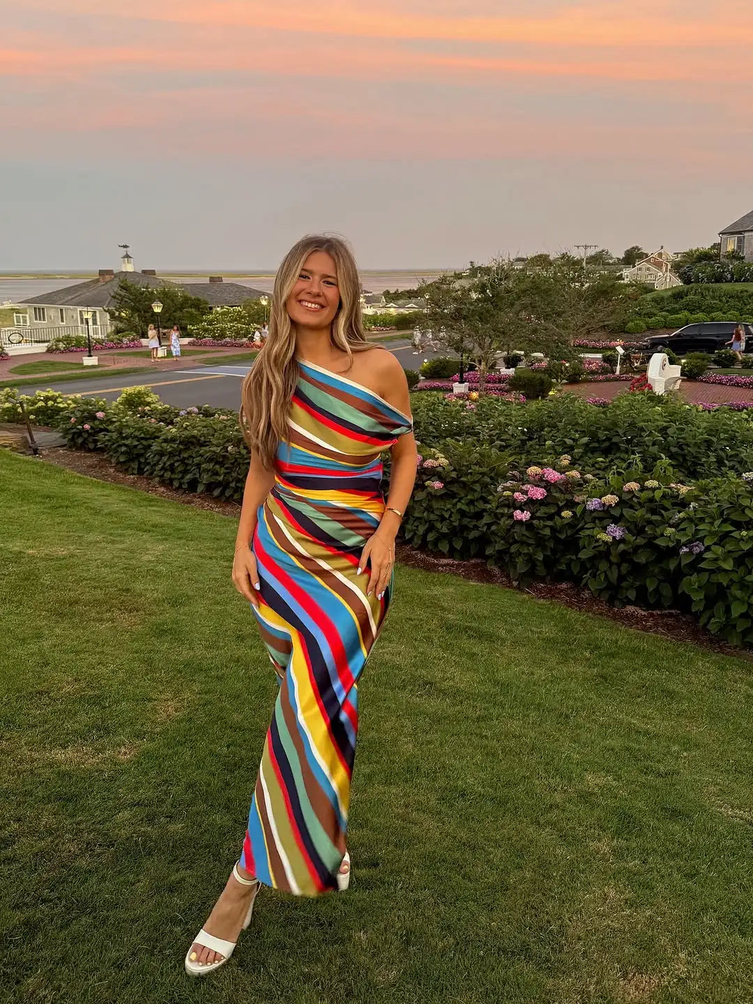Striped V-Neck Maxi Dress