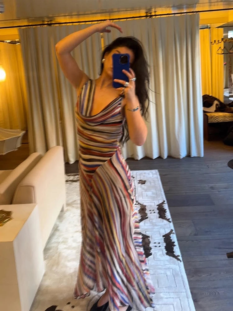 Striped V-Neck Maxi Dress