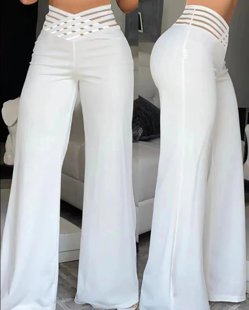 Mesh Panel Flared Trousers