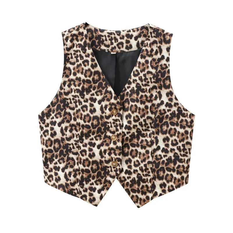 Leopard Print Cropped Gilet