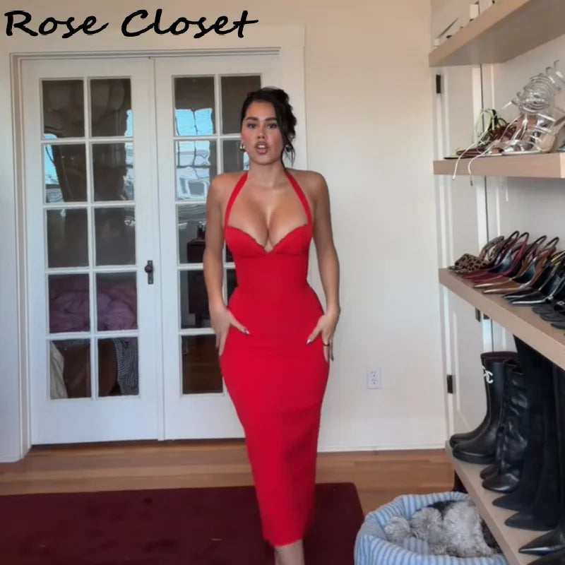 Elegant Halter Midi Dress