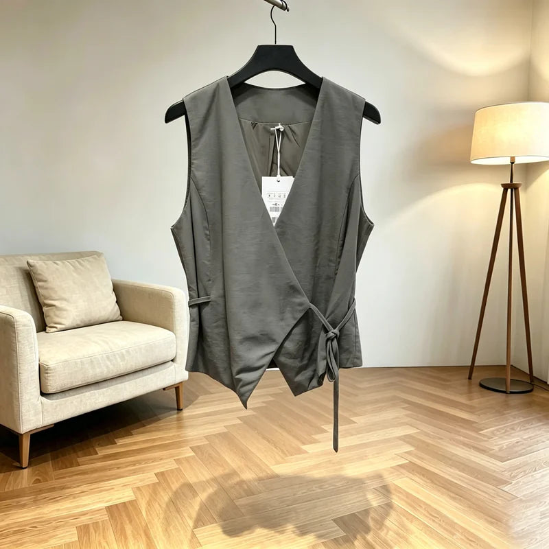 Asymmetric Linen Waistcoat