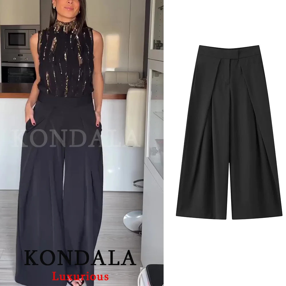 Pleated Wide-Leg Trousers