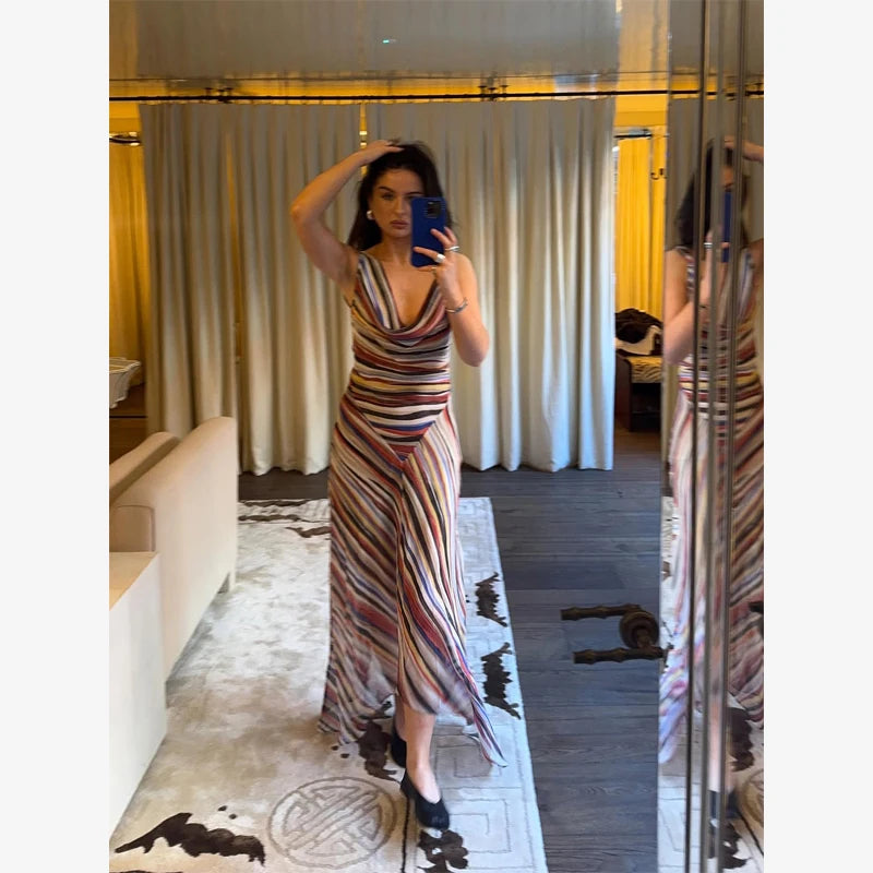 Striped V-Neck Maxi Dress