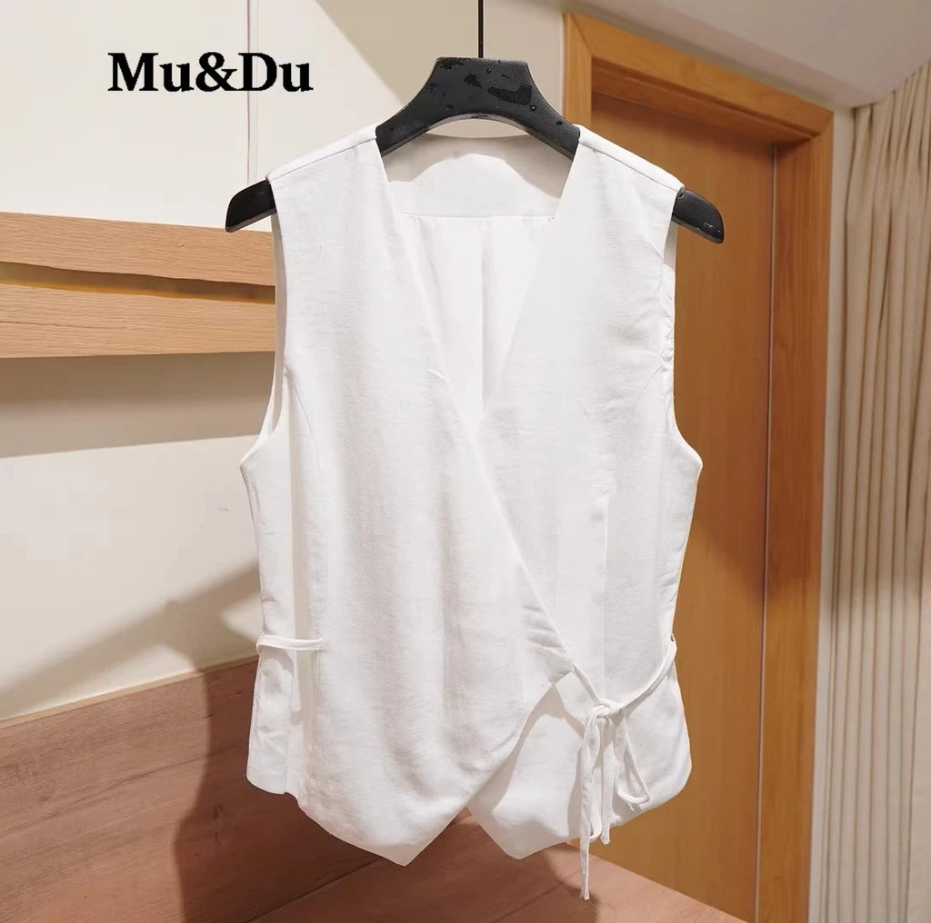 Asymmetric Linen Waistcoat