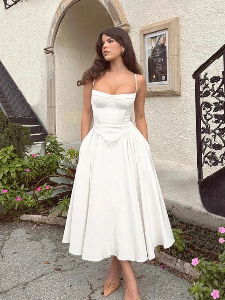 Vintage Floral Corset Midi Dress