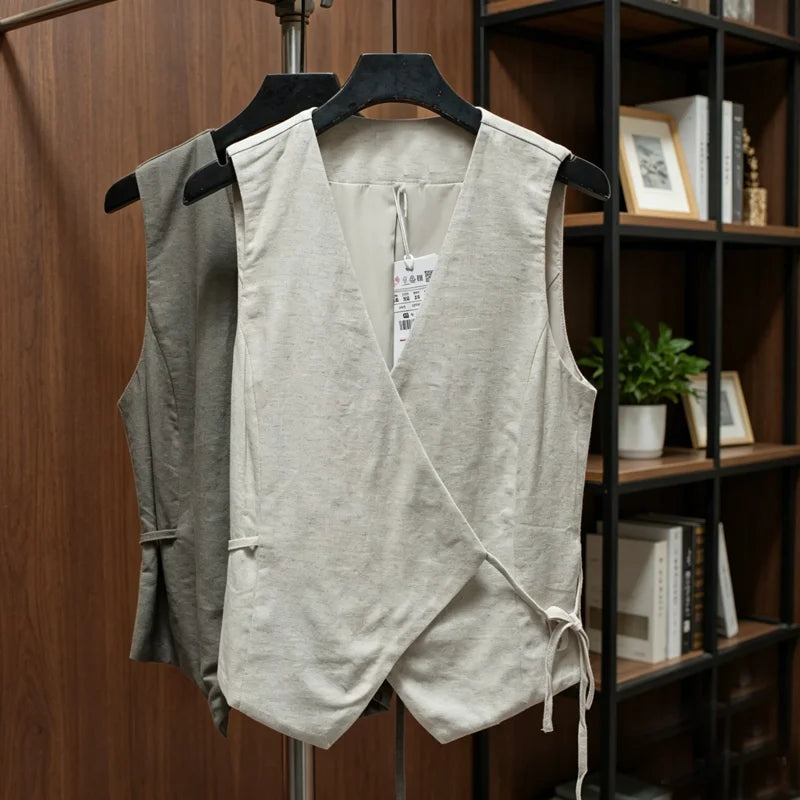 Asymmetric Linen Waistcoat