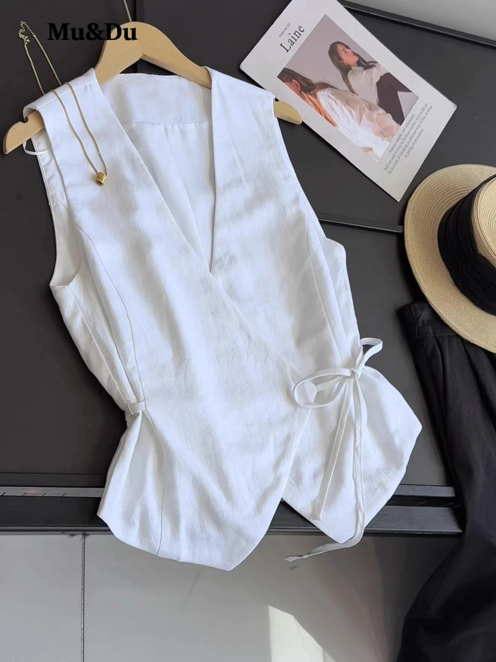 Asymmetric Linen Waistcoat