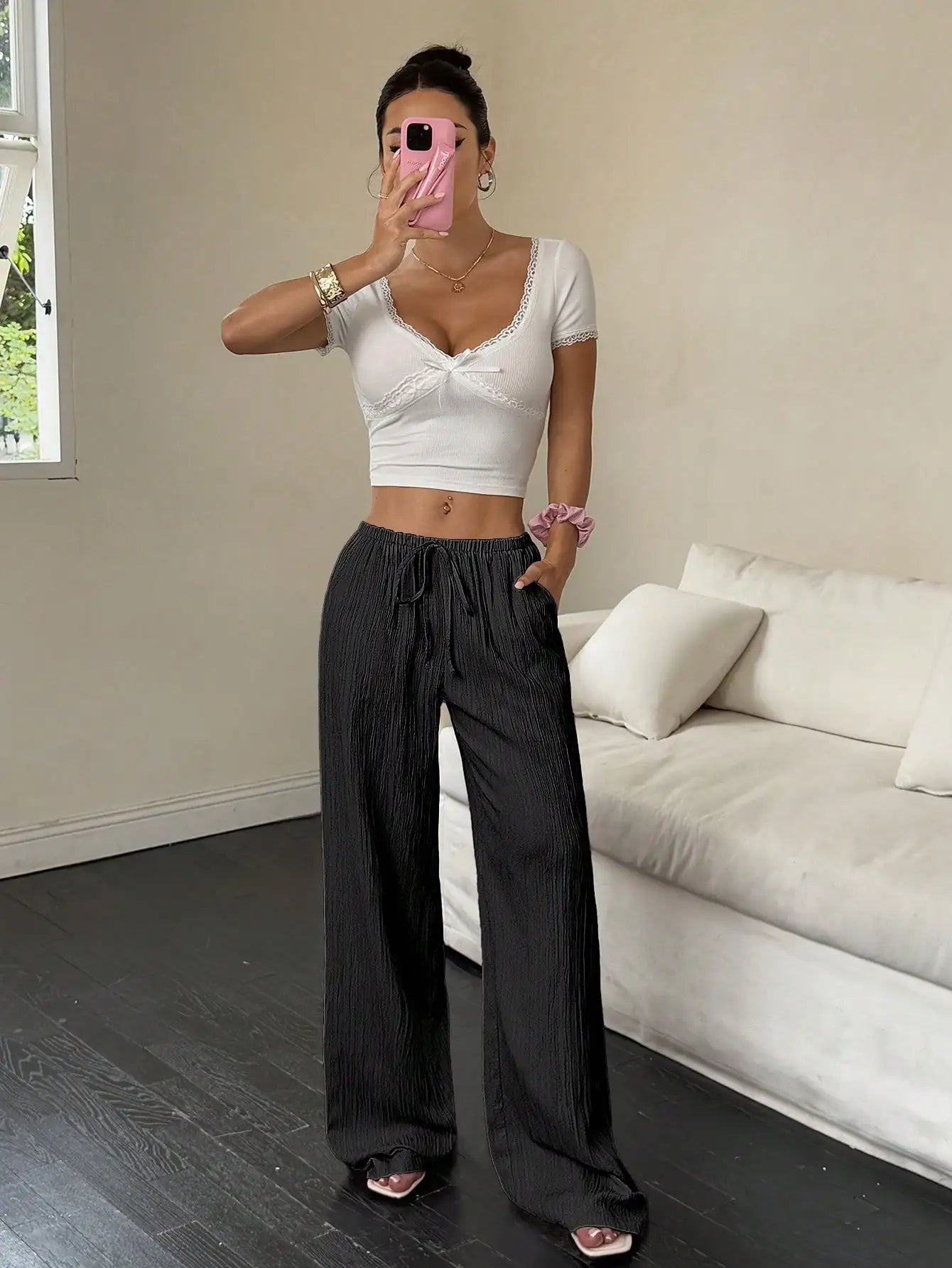 Floor-Length Straight-Leg Trousers