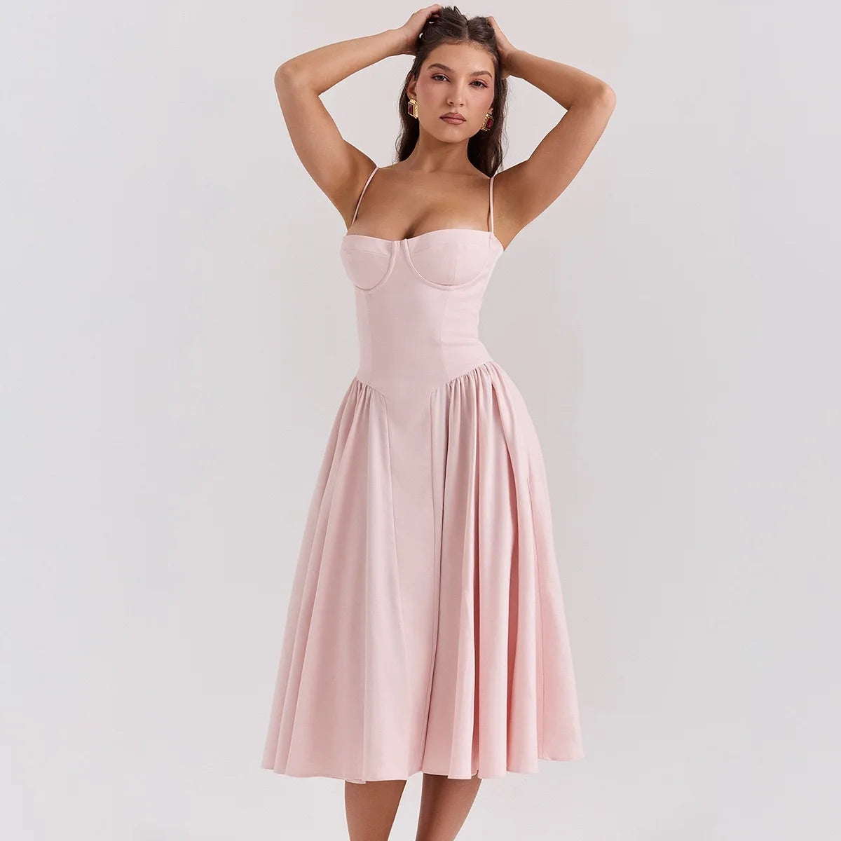 Vintage Floral Corset Midi Dress