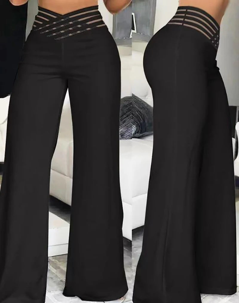 Mesh Panel Flared Trousers
